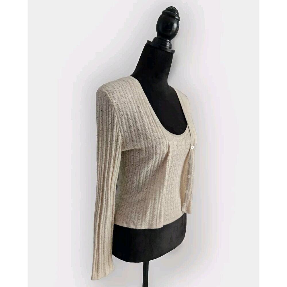 Lamberto Losani Women's Cashmere Beige Tank & Cardigan Set Size M Pre-owned - Picture 2 of 11